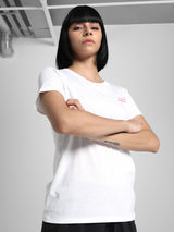 Womens White Sports Regular Half Sleeves Tshirt