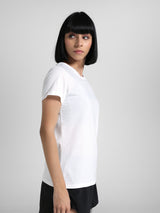 Womens White Sports Regular Half Sleeves Tshirt