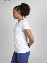 Womens White Sports Regular Half Sleeves Tshirt