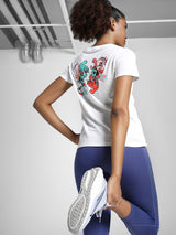 Womens White Sports Regular Half Sleeves Tshirt