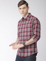 Men's Slim Fit Checkered Full Sleeves Spread Collar Casual Shirt
