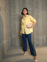 Women's Yellow & White Striped Oversized Shirt