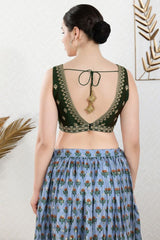 Women's Green Mulbury Silk Padded Back Open Sleeveless Saree Blouse
