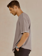 Men's Grey Casual Relaxed Fit Printed Half Sleeves Tshirt
