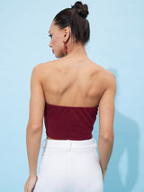 Women's Maroon Casual Solid Regular Fit Sleeveless Top