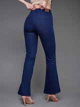 Women's Navy Blue Bootcut High Rise Clean Look Regular Length Stretchable Denim Jeans