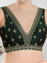 Women's Green Mulbury Silk Padded Back Open Sleeveless Saree Blouse