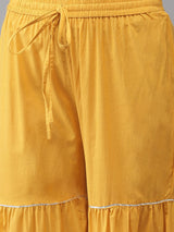 Women's Mustard Yellow Embroidered Regular Gotta Patti Kurta with Sharara with Dupatta