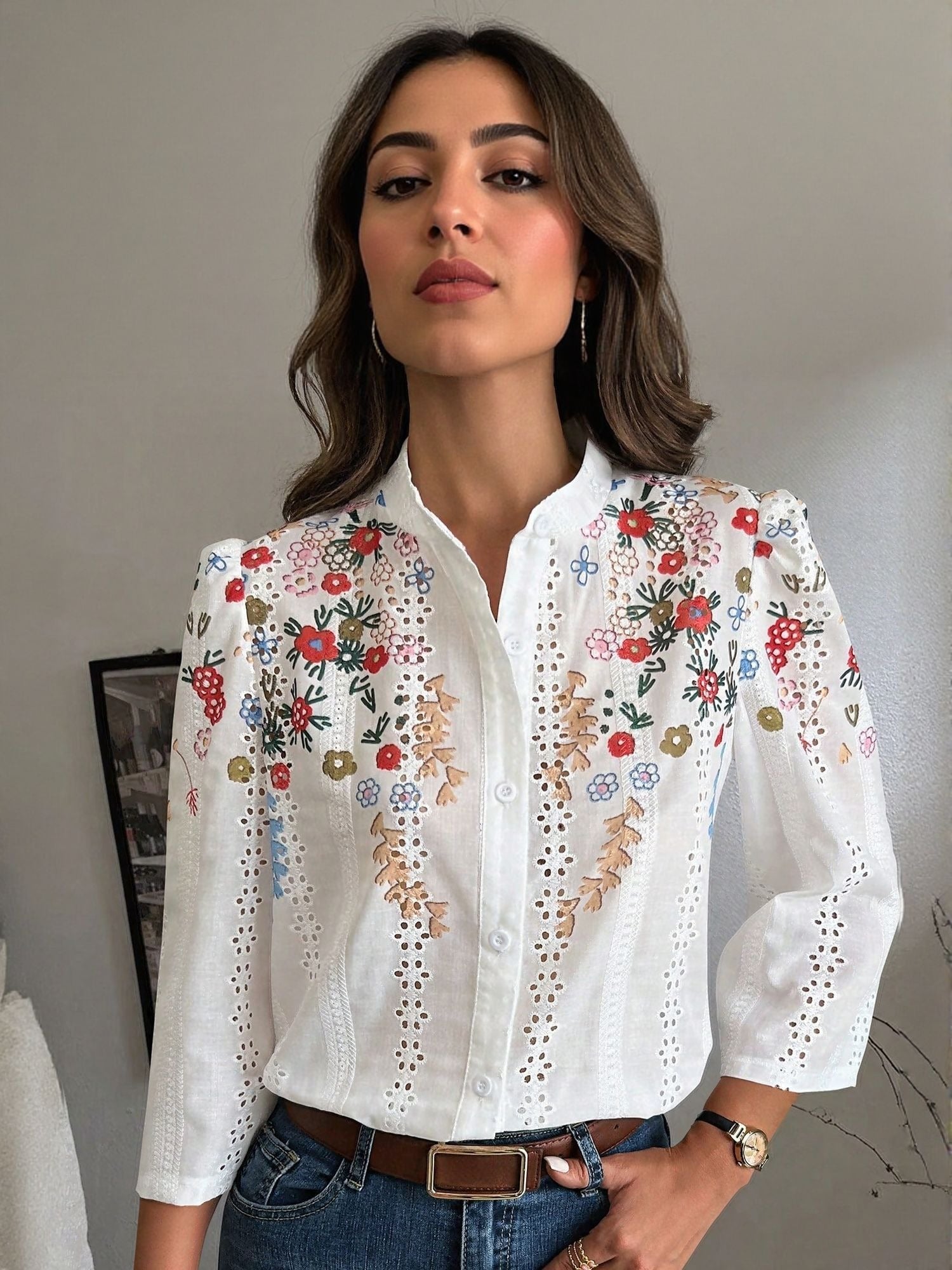 Women's White Placement Print Shirt