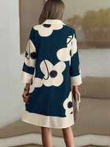 Women's Navy Blue Abstract Print A Line Dress