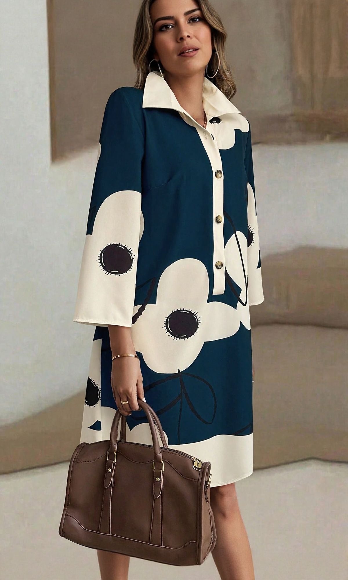 Women's Navy Blue Abstract Print A Line Dress