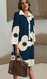 Women's Navy Blue Abstract Print A Line Dress