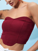 Women's Maroon Casual Solid Regular Fit Sleeveless Top