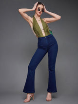 Women's Navy Blue Bootcut High Rise Clean Look Regular Length Stretchable Denim Jeans