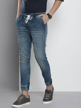 Men's Slim Fit Solid Mid Rise Stretchable Denim Joggers