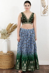 Women's Green Mulbury Silk Padded Back Open Sleeveless Saree Blouse