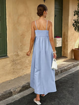 Women's Blue Off Shoulder Heart Printed Smocking Dress