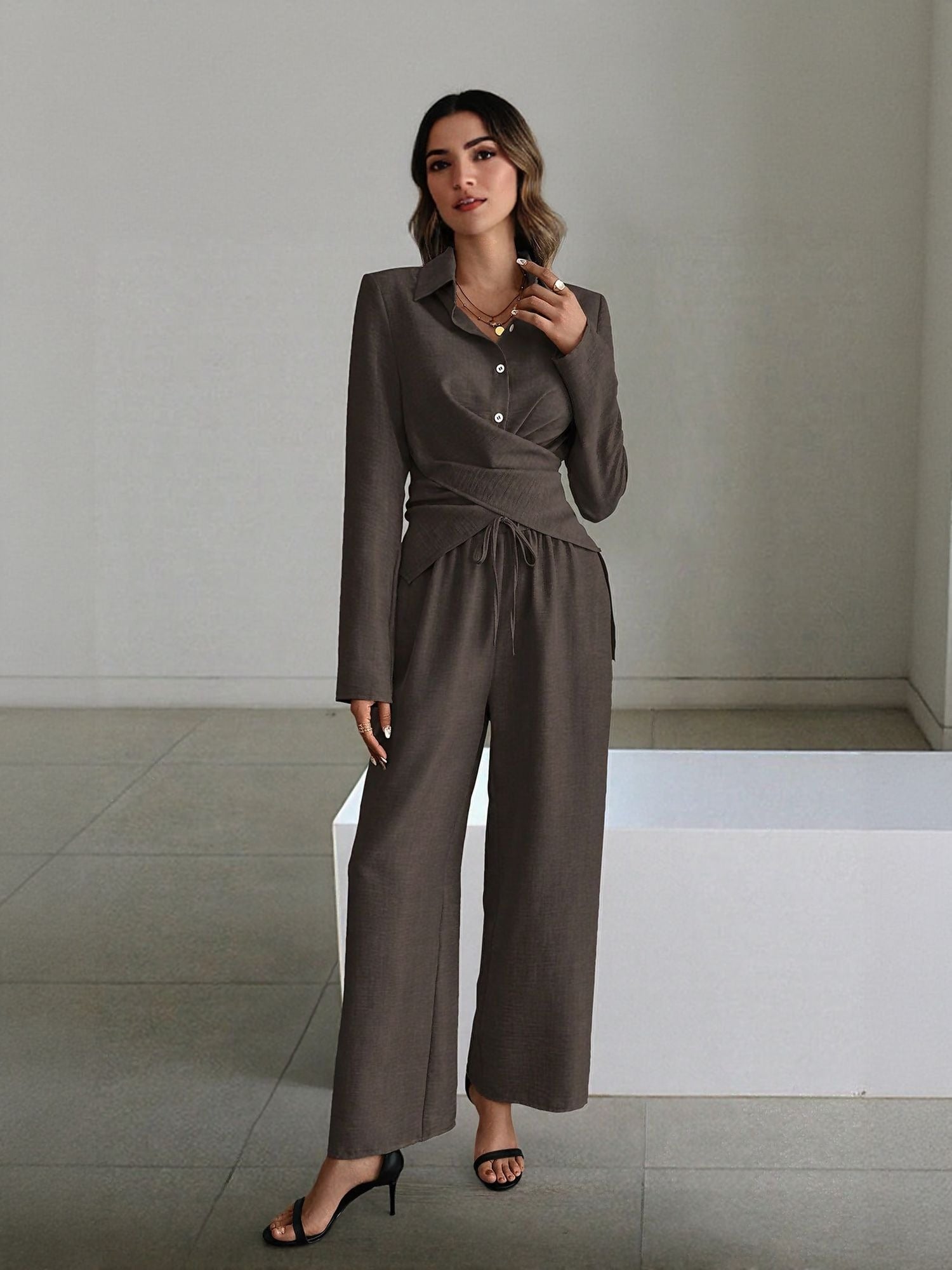 Women's Grey Front Open Jumpsuit