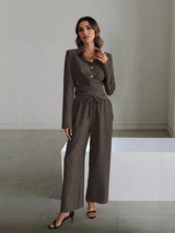 Women's Grey Front Open Jumpsuit