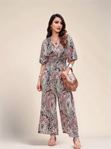 Women's Grey Floral Print Jumpsuit