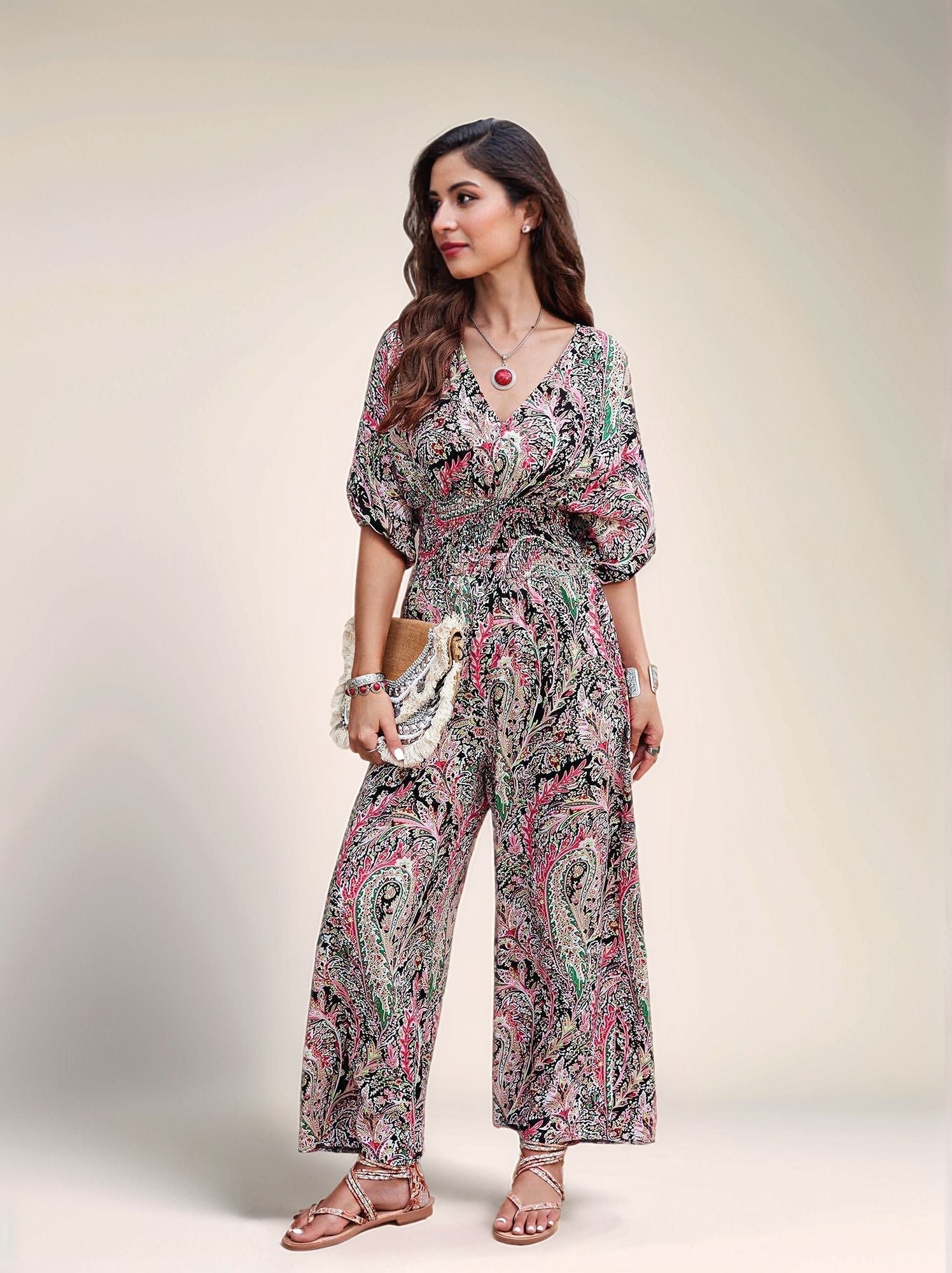 Women's Grey Floral Print Jumpsuit