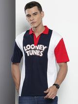 Men's Boxy Looney Tunes Printed Polo Collar Tshirt