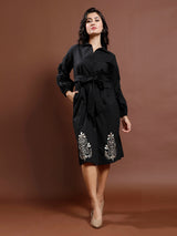 Women's Black Casual Midi Dress