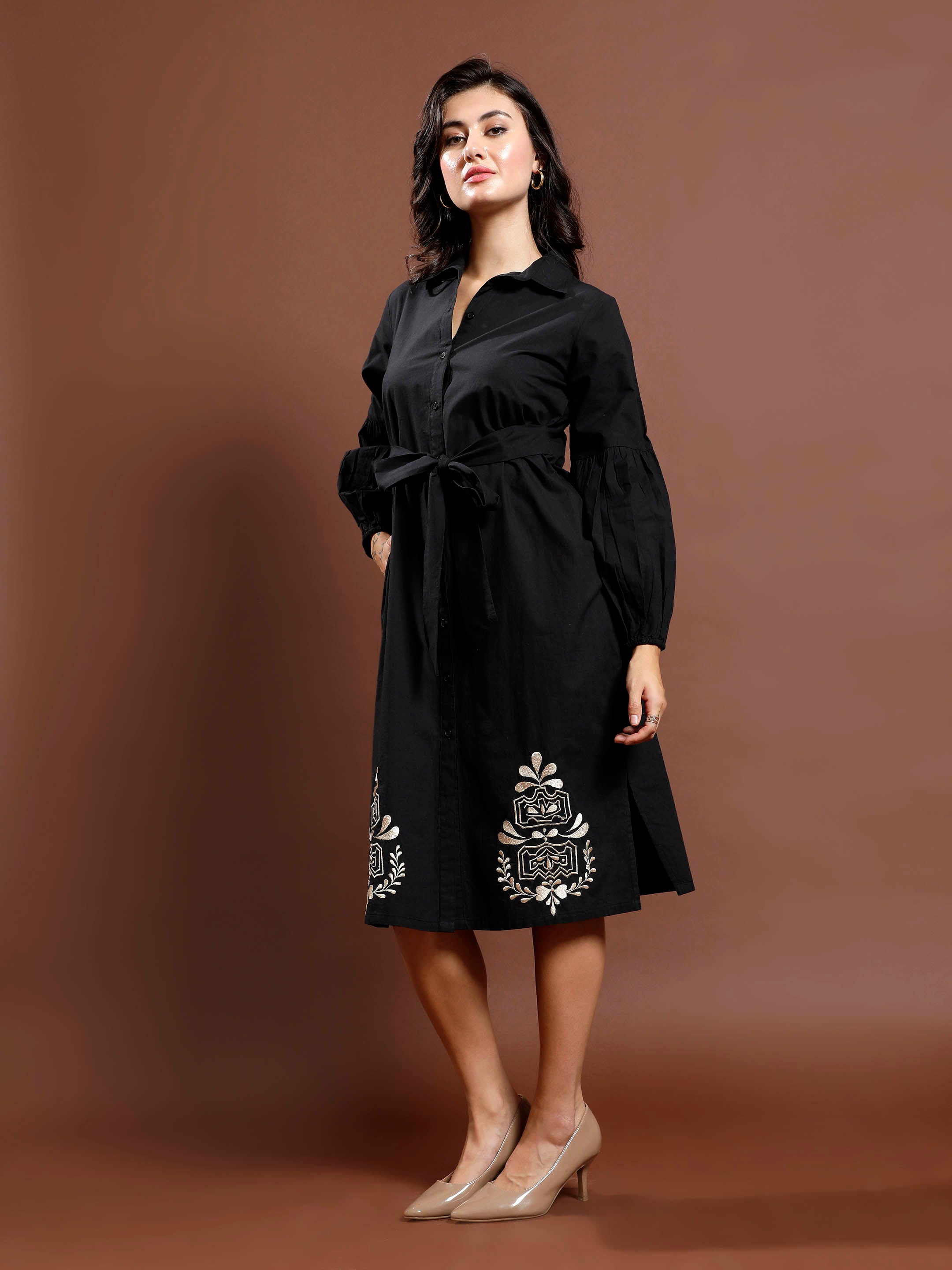 Women's Black Casual Midi Dress