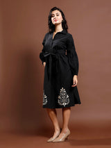 Women's Black Casual Midi Dress