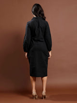 Women's Black Casual Midi Dress