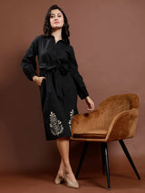 Women's Black Casual Midi Dress