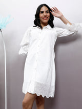 Women's White Party Wear A-line Dress
