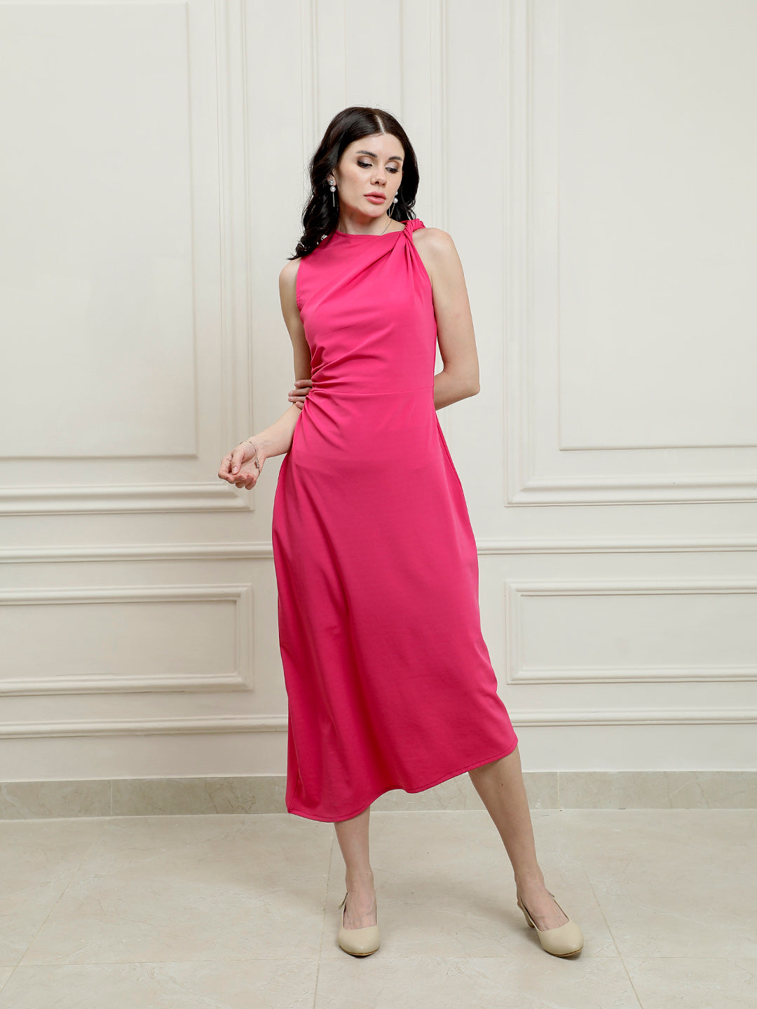 Women's Fuchsia Casual Midi Dress