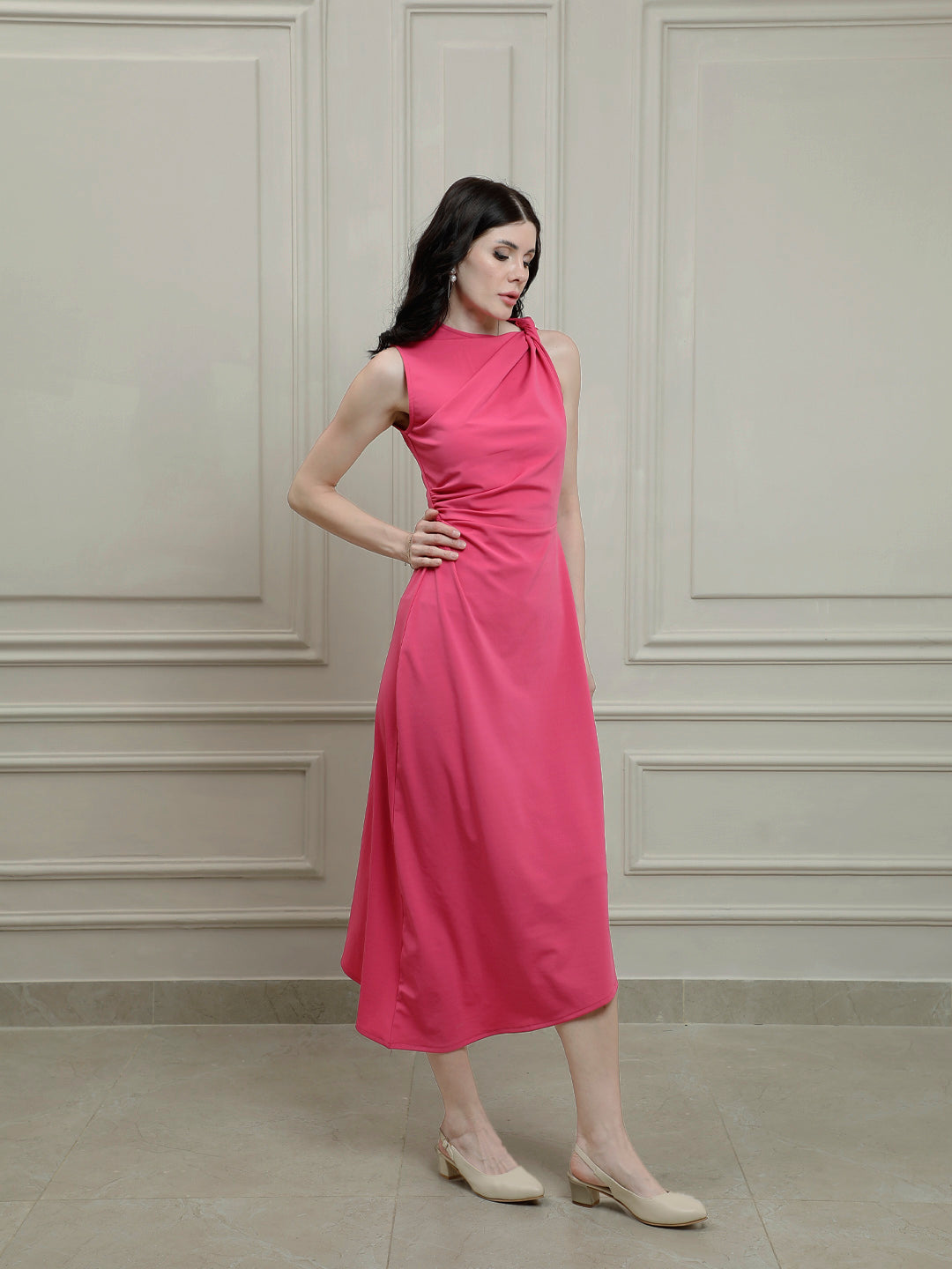 Women's Fuchsia Casual Midi Dress