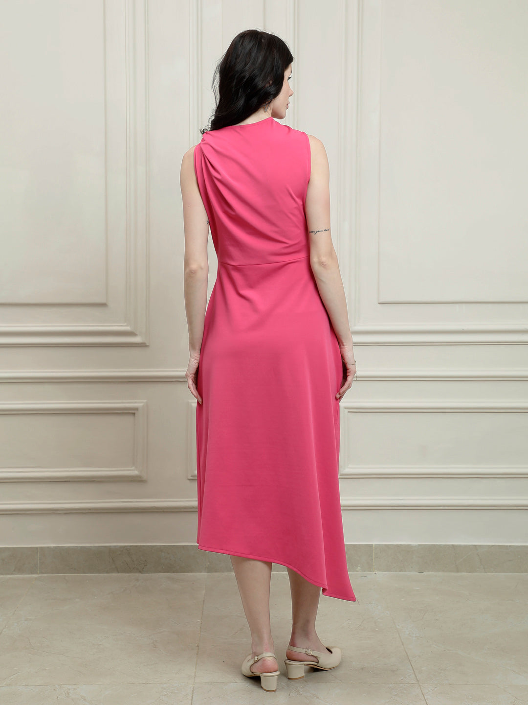 Women's Fuchsia Casual Midi Dress