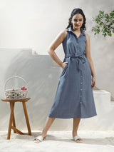 Women's Blue Casual Midi Dress