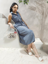 Women's Blue Casual Midi Dress