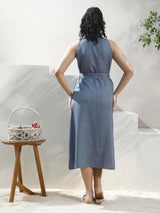 Women's Blue Casual Midi Dress