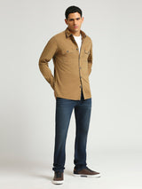 Mens Brown Casual Regular Solid Full Sleeves Shirt