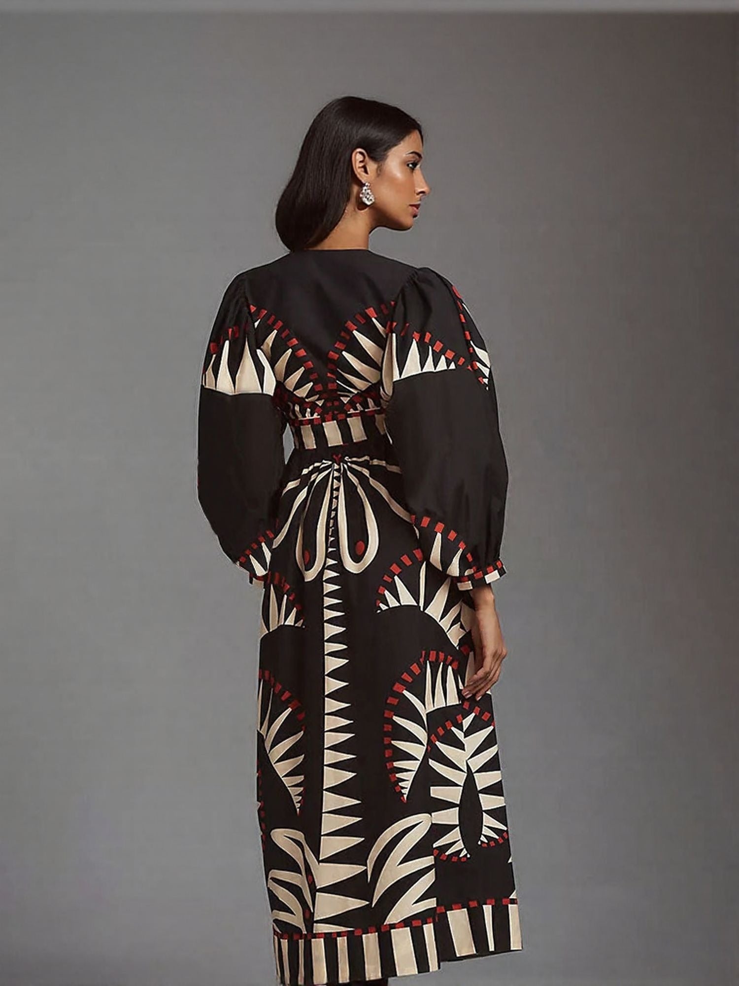 Women's Black Placement Tribal Print Shirt Maxi Dress