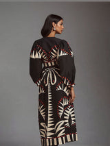 Women's Black Placement Tribal Print Shirt Maxi Dress