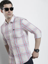 Men's Regular Fit Checkered Full Sleeves Cutaway Collar Casual Shirt