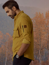 Men's Yellow Casual Regular Fit Solid Full Sleeves Shirt