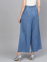 Women's Blue Casual Solid Regular Fit Pants