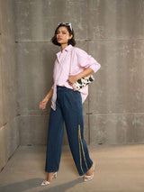 Women's Pink & White Striped Oversized Shirt
