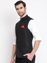 Men's Black Solid Cotton Blend Full Sleeves Nehru Jacket
