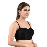 Women's Black Shimmer Padded Back Open Sleeveless Saree Blouse