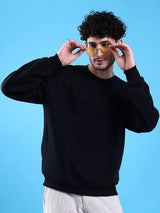Men's Black Casual Round Neck Solid Full Sleeves Sweatshirt