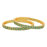 Women's Gold Plated Leafy Designer Bangles with Green American Diamonds