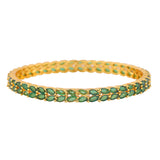 Women's Gold Plated Leafy Designer Bangles with Green American Diamonds